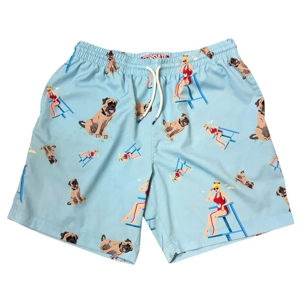 RSVLTS The Sandlot Trunks Mens M Blue Beast Dog Wendy Peffercorn Lifeguard Pool
